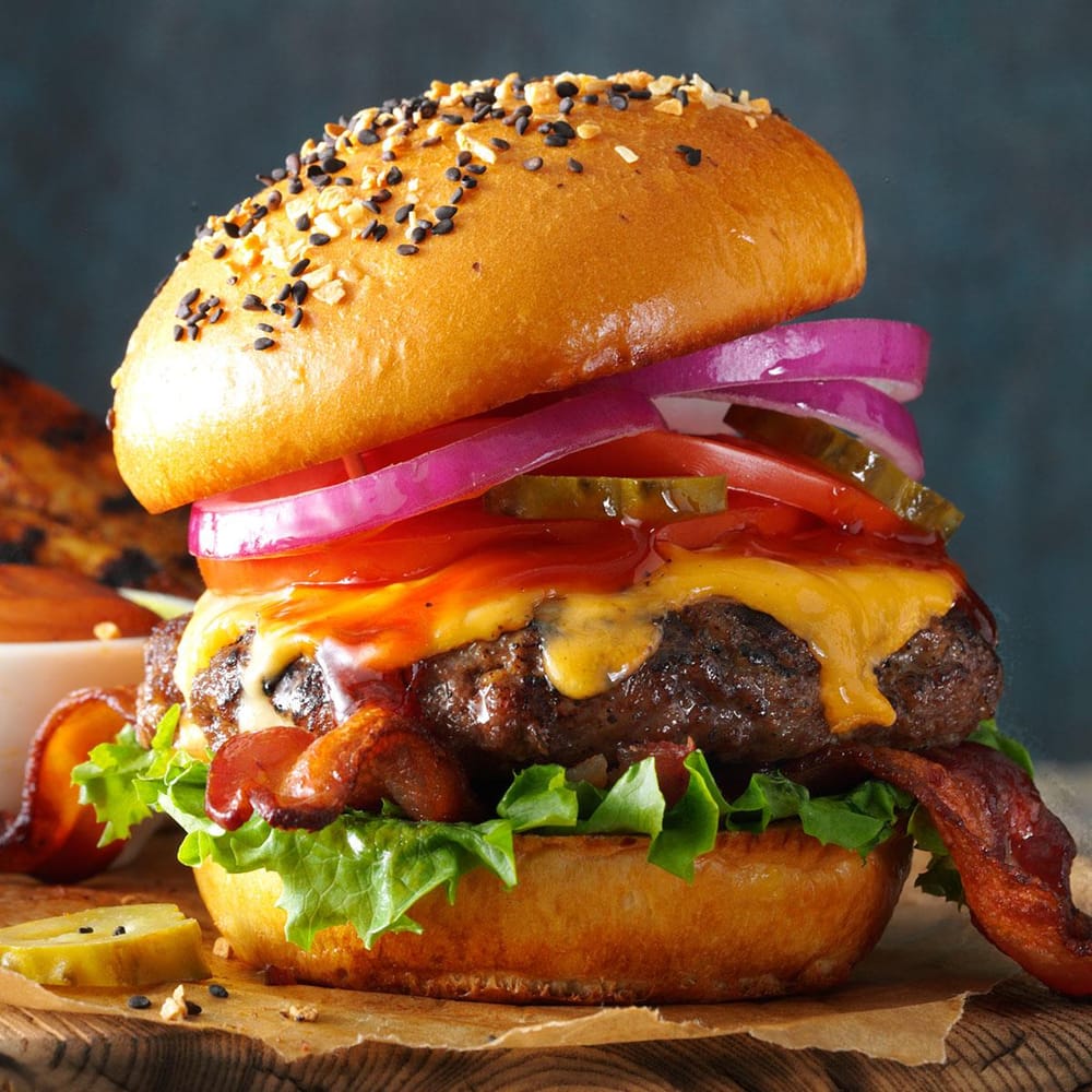 Hamburguesa de la casa mostrada como render 3D navegable en el menú digital